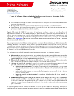 Texto del Comunicado: Papás al Volante Como y Cuando Realizar una Correcta Rotacion de Llantas Press Release