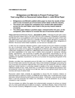 Bridgestone and Michelin to Present Findings from Year-Long Effort on Recovered Carbon Black in Joint White Paper Press Release
