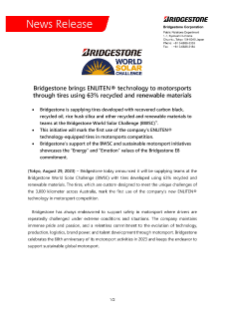 Bridgestone brings ENLITEN® technology to motorsports through tires using 63% recycled and renewable materials Press Release
