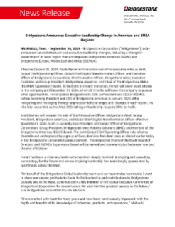 Bridgestone Announces Executive Leadership Change in Americas and EMEA Regions Press Release