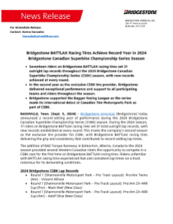 Bridgestone BATTLAX Racing Tires Achieve Record Year in 2024 Bridgestone Canadian Superbike Championship Series Season Press Release