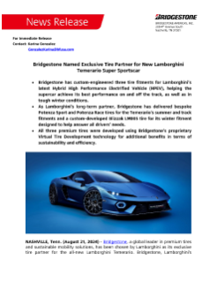 Bridgestone Named Exclusive Tire Partner for New Lamborghini Temerario Super Sportscar Press Release