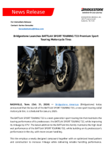 Bridgestone Launches BATTLAX SPORT TOURING T33 Premium Sport Touring Motorcycle Tires Press Release