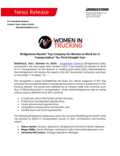 Bridgestone Named “Top Company for Women to Work for in Transportation” for Third Straight Year Press Release