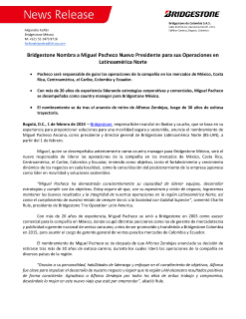 Bridgestone Nombra a Miguel Pacheco Nuevo Presidente para sus Operaciones en Latinoamérica Norte