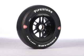 An isolated shot of the new Firestone Firehawk Indy 500 race tire.