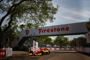 Firestone has prominent branding throughout the Firestone Grand Prix of St. Petersburg race course, including the pedestrian bridge that crosses over the track.